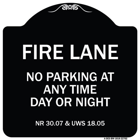 Signmission Wisconsin Fire Lane No Parking Anytime Day or Night Heavy-Gauge Alum Sign, 18" x 18", BW-1818-22702 A-DES-BW-1818-22702